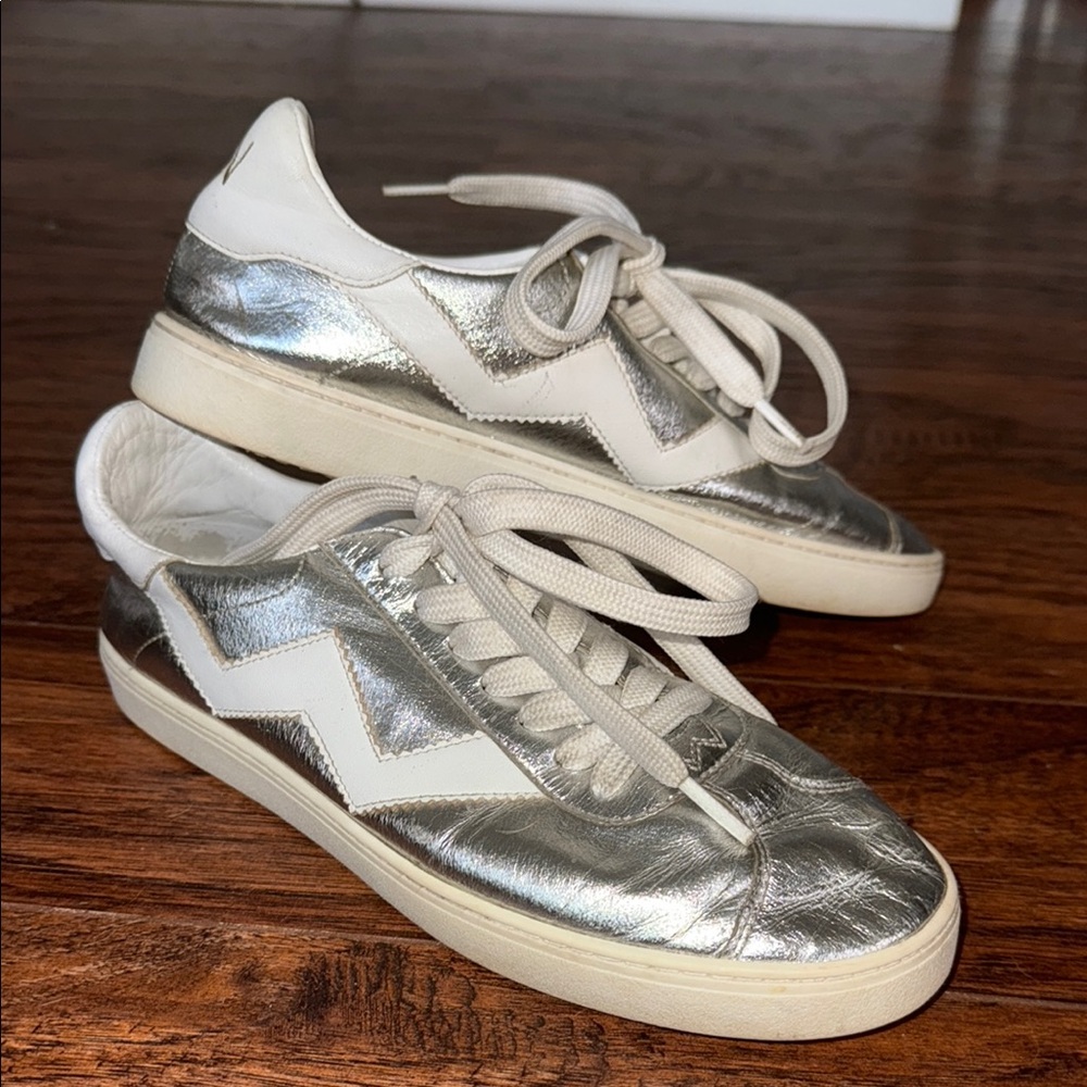 Stuart Weitzman Silver and White Women's Sneakers
